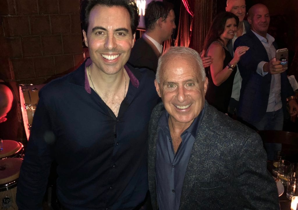Rob Magnotti Comedian Impressionist Actor post show with sportscasting legend Russ Salzberg at the 77 WABC Radio's Bernie and Sid's Night of Comedy at The Cutting Room NYC New York City