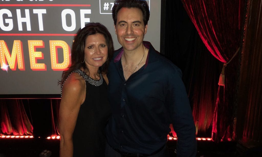 Rob Magnotti Comedian Impressionist Actor post show with Leslie Slender (Vice President Brand Partnerships & Events at Cumulus Media) at the 77 WABC Radio's Bernie and Sid's Night of Comedy at The Cutting Room NYC New York City